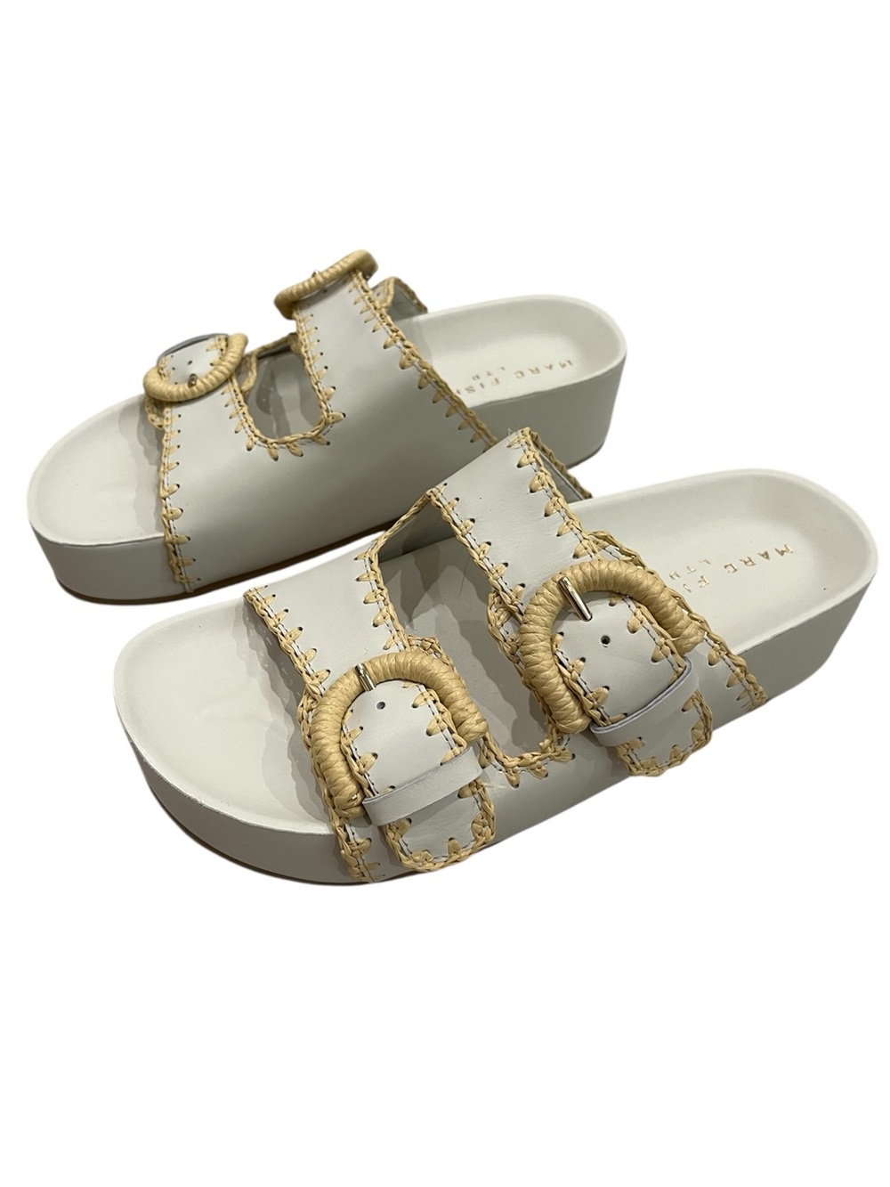 Marc Fisher LTD Solea White Leather Buckle Platform Sandals Shoe 7.5 New Coastal